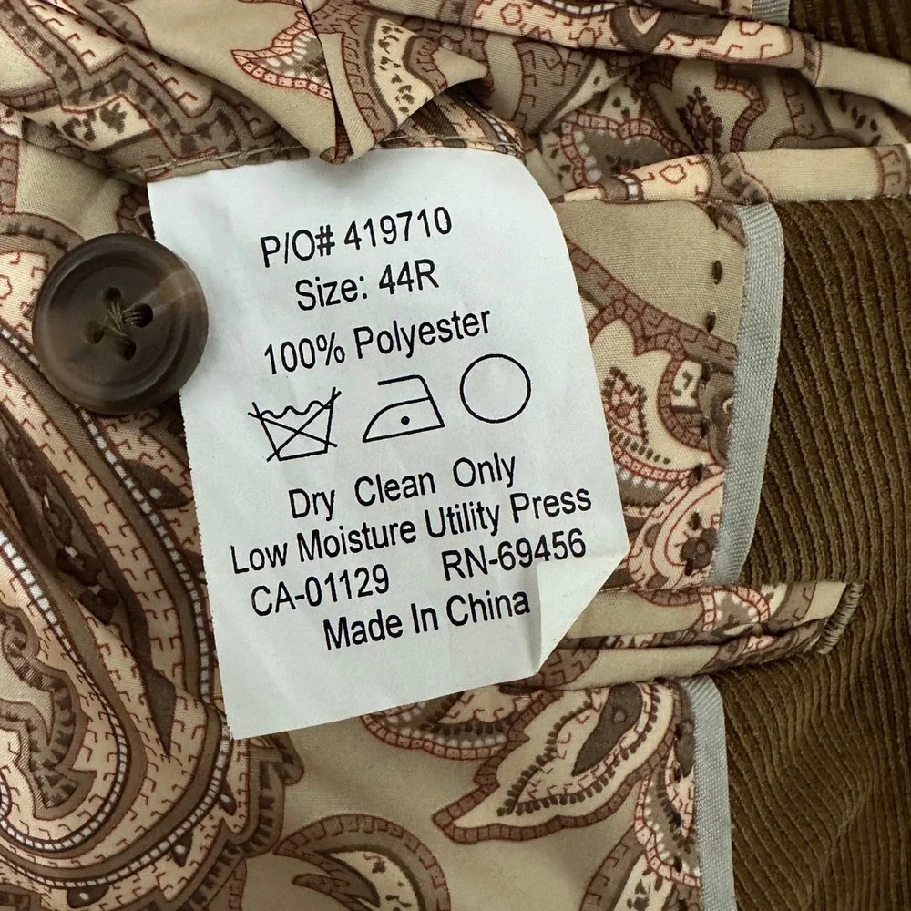 Alan Flusser Mens Jacket 44R Cognac Brown Textured Twill 2 Button Sport Coat